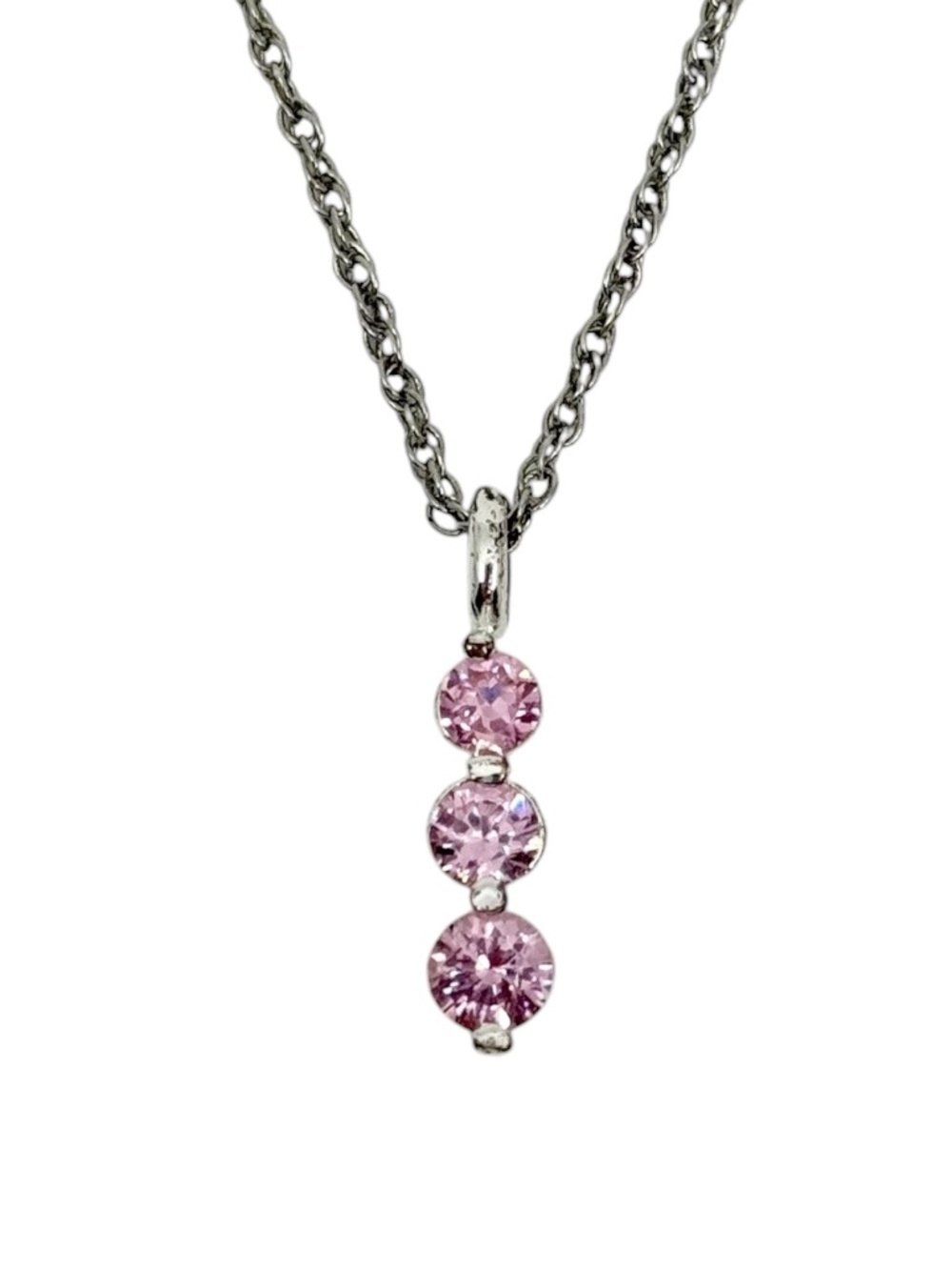 sterling silver pink cubic zirconia trilogy pendant - GM382